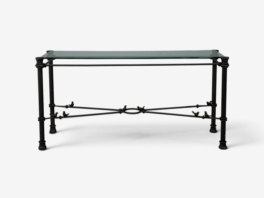 Giacometti Style, Console Table, Forged Metal, Glass, USA, 1970s