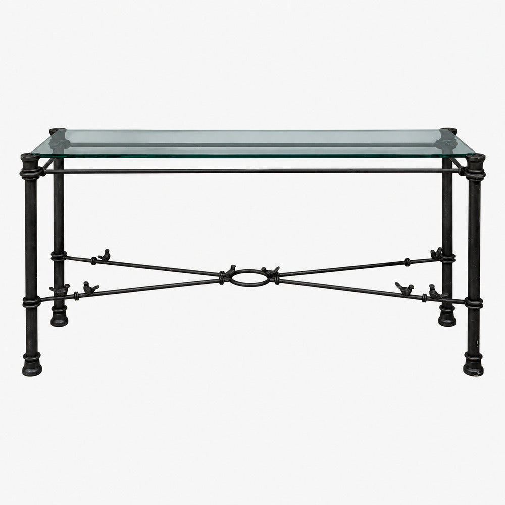 Giacometti Style, Console Table, Forged Metal, Glass, USA, 1970s