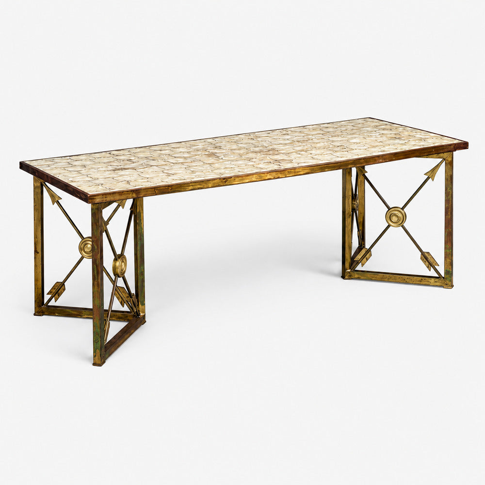 Hollywood Regency, Coffee Table, Capiz Shell, Brass, France, 1950s
