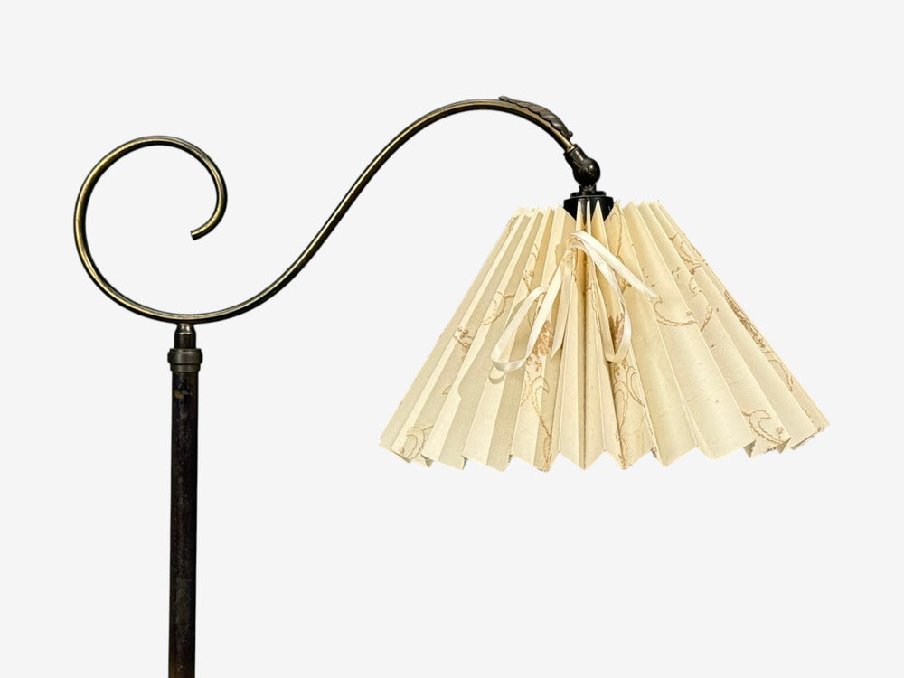 Swedish Art Deco, Floor Lamp, Patinated Brass, Wood, Fabric, Sweden, 1920s