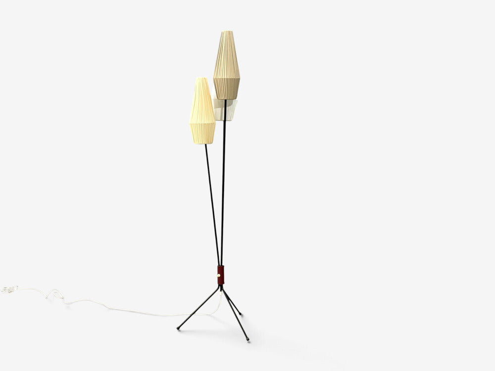 Swedish Modern, Three-Light Floor Lamp, Metal, Beige Shades, Sweden, 1950s