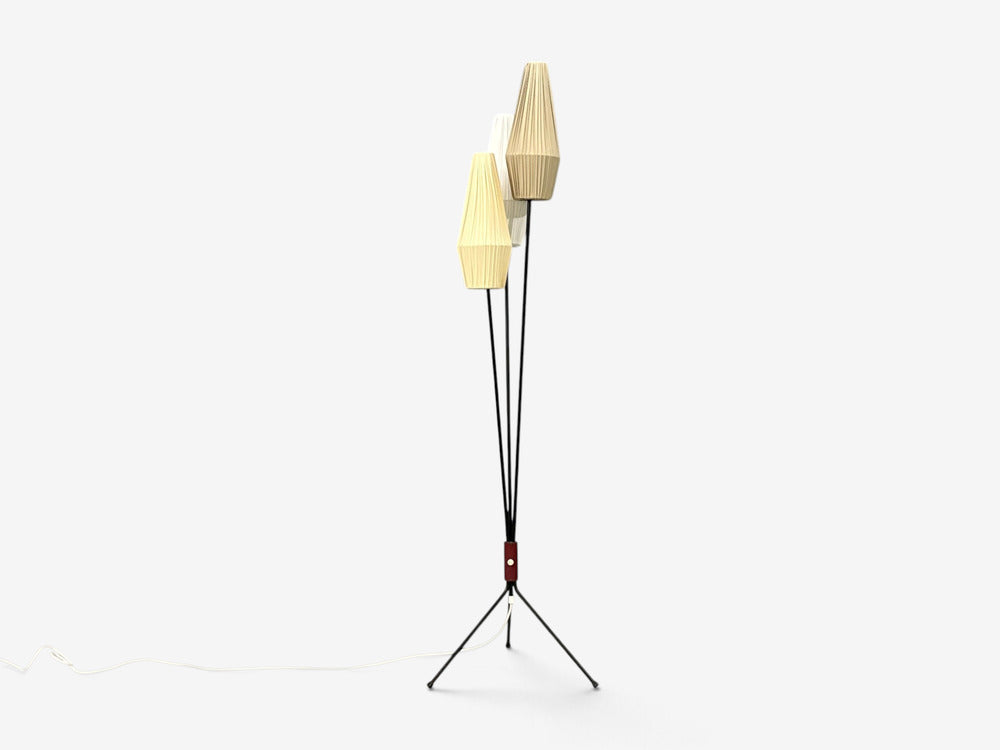 Swedish Modern, Three-Light Floor Lamp, Metal, Beige Shades, Sweden, 1950s
