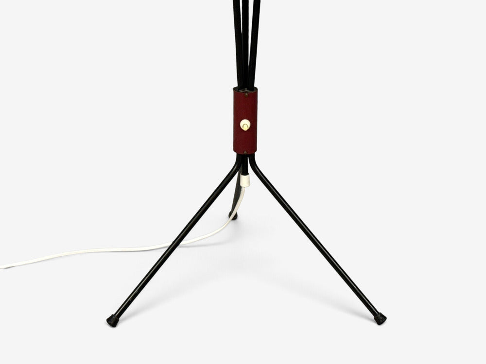 Swedish Modern, Three-Light Floor Lamp, Metal, Beige Shades, Sweden, 1950s