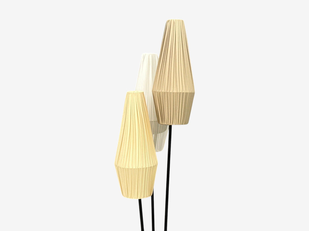 Swedish Modern, Three-Light Floor Lamp, Metal, Beige Shades, Sweden, 1950s