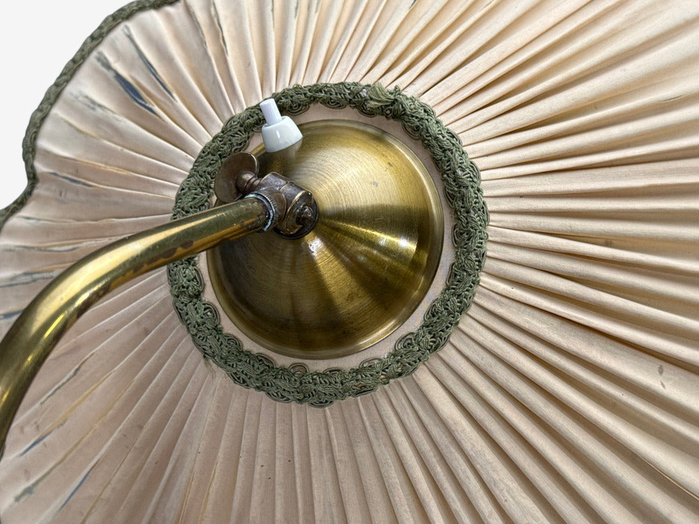 Swedish Art Deco, Adjustable Floor Lamp, Birch, Brass, Fabric, Sweden, 1930s