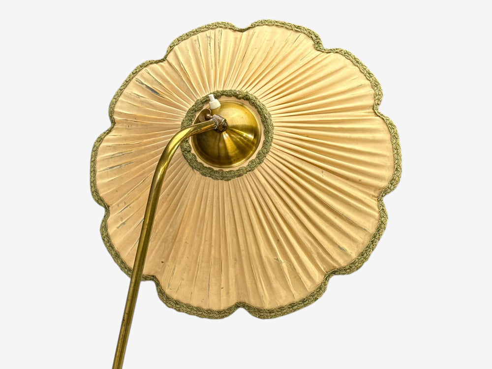 Swedish Art Deco, Adjustable Floor Lamp, Birch, Brass, Fabric, Sweden, 1930s