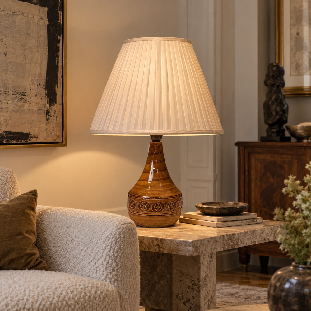 Holbæk Keramik, Table Lamp, Orange Glazed Stoneware, Denmark, 1970s