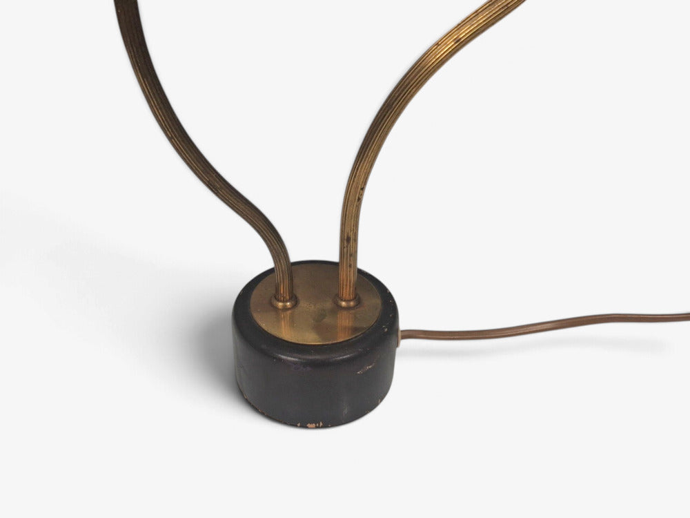 Swedish Modern, Two-Arm Table Lamp, Brass, Black Painted Wood, Sweden, 1950s