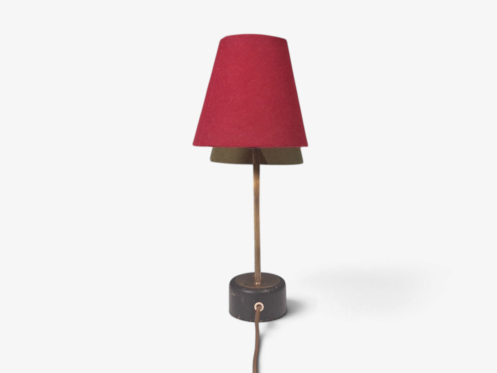 Swedish Modern, Two-Arm Table Lamp, Brass, Black Painted Wood, Sweden, 1950s
