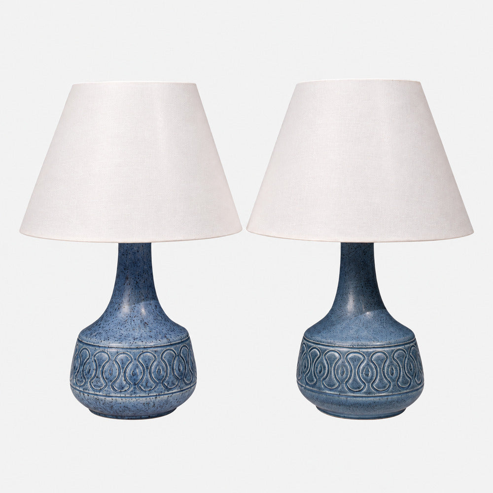 Søholm Stentøj, Table Lamps, Blue Glazed Stoneware, Denmark, 1960s