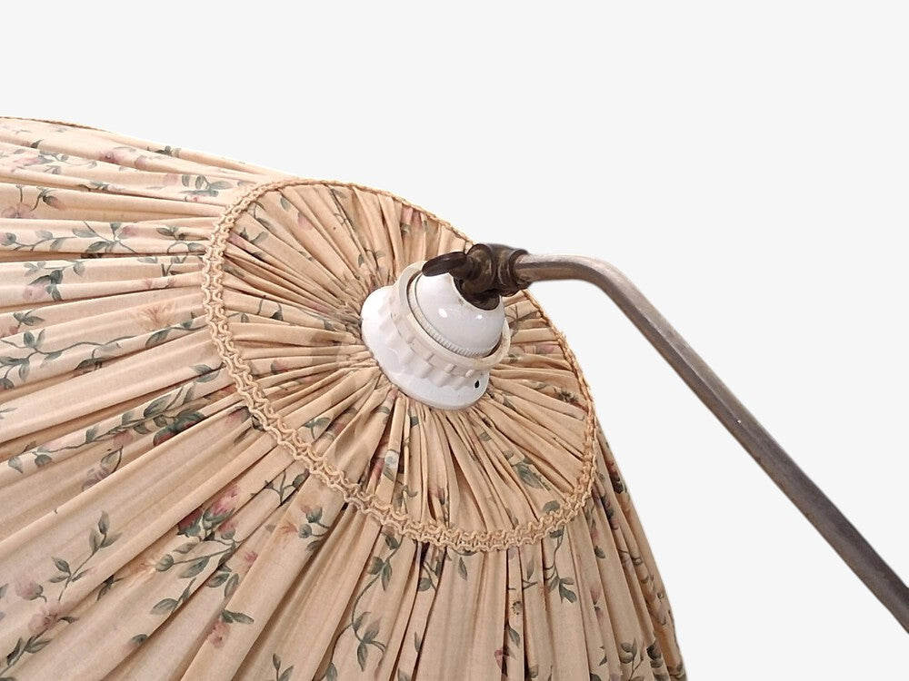 Swedish Modern, Double Shade Floor Lamp, Wood, Metal, Fabric, Sweden, 1950s