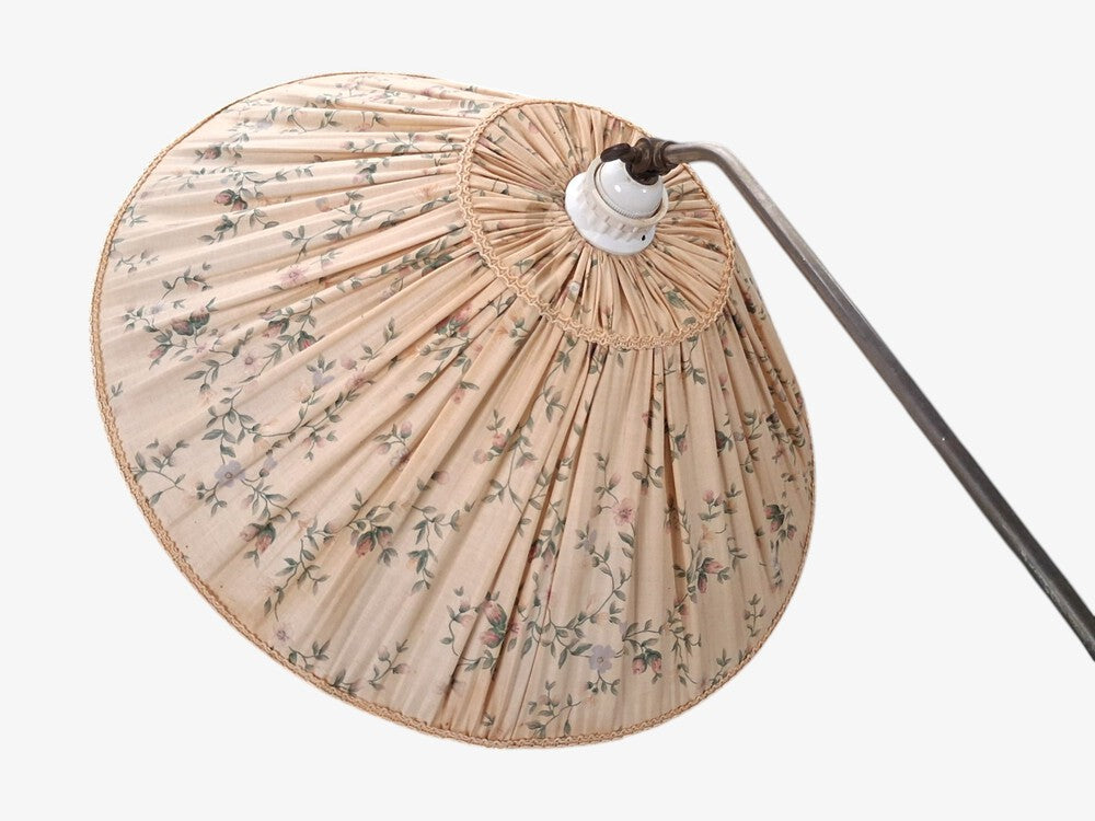 Swedish Modern, Double Shade Floor Lamp, Wood, Metal, Fabric, Sweden, 1950s