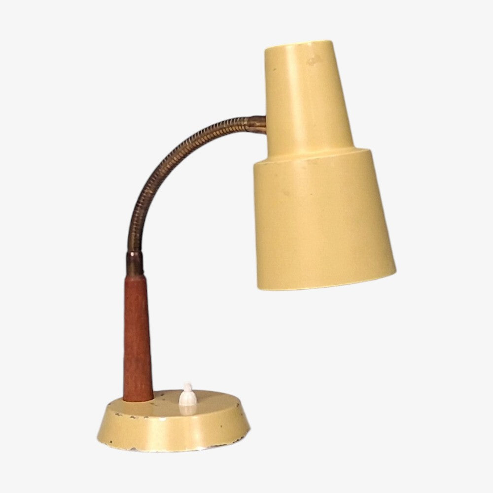 Fagerhults Ljusarmatur, Desk Lamp, Cream Lacquered Metal, Wood, Sweden, 1960s