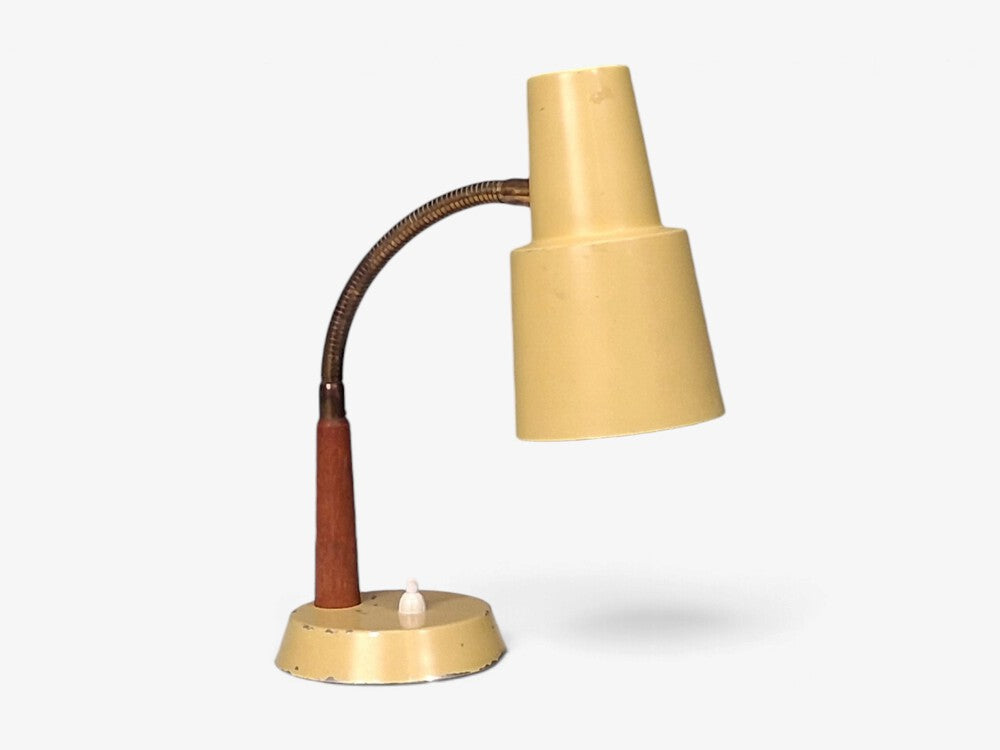Fagerhults Ljusarmatur, Desk Lamp, Cream Lacquered Metal, Wood, Sweden, 1960s