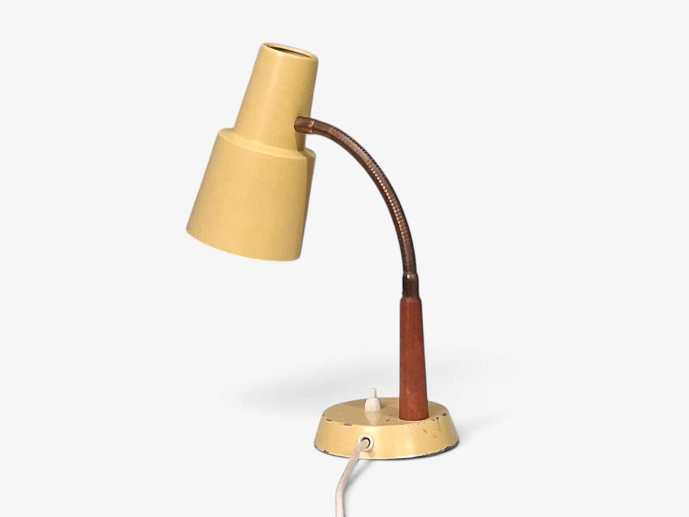 Fagerhults Ljusarmatur, Desk Lamp, Cream Lacquered Metal, Wood, Sweden, 1960s