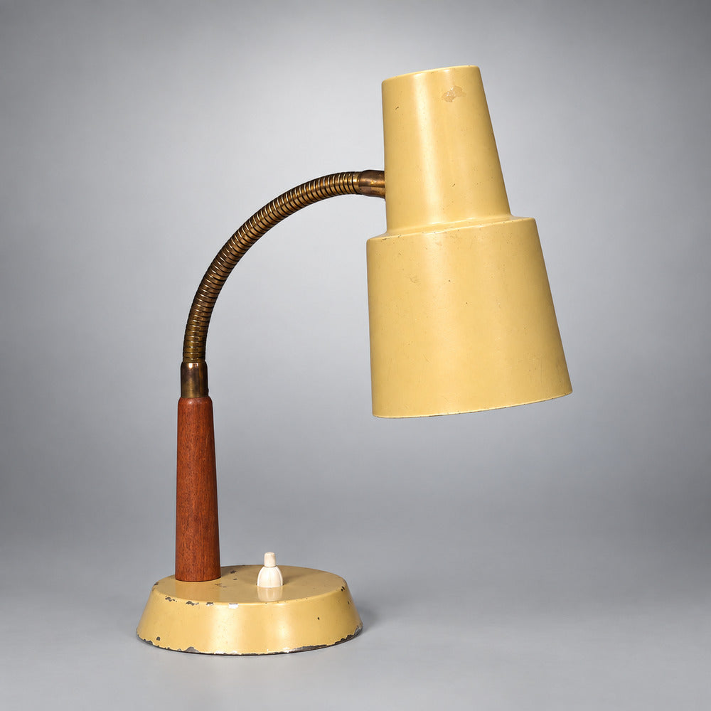 Fagerhults Ljusarmatur, Desk Lamp, Cream Lacquered Metal, Wood, Sweden, 1960s