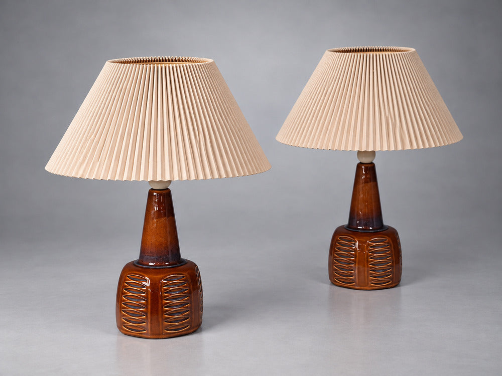 Einar Johansen, Table Lamps, Amber Glazed Stoneware, Denmark, 1960s