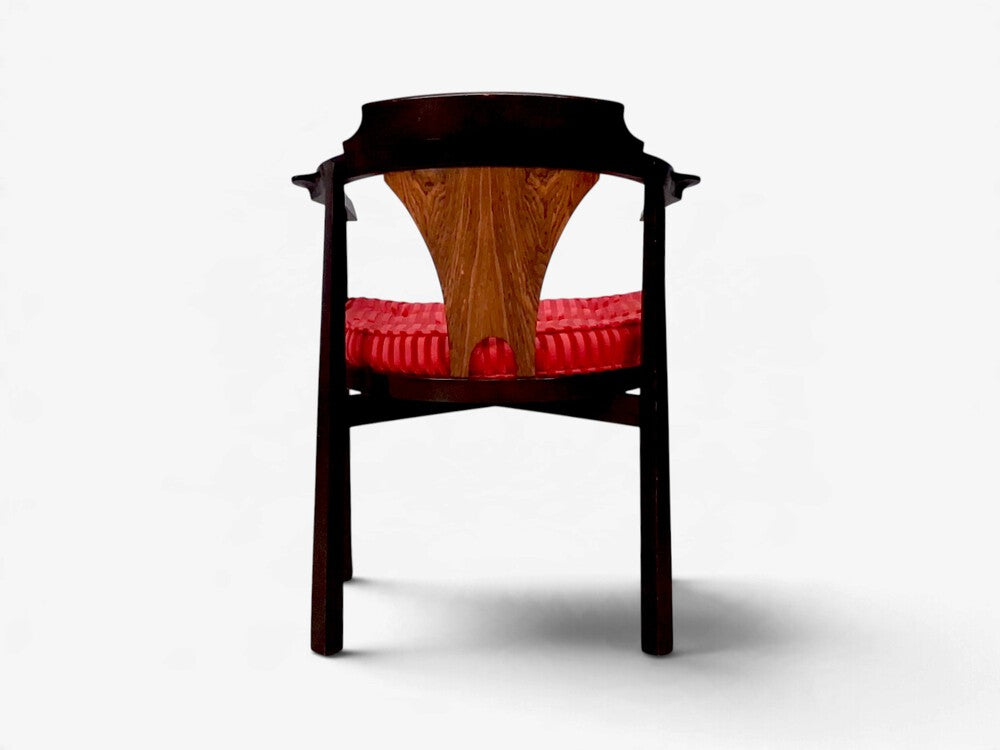 Edward Wormley, Horseshoe Chairs, Mahogany, Rosewood, Red Fabric, USA, 1950s
