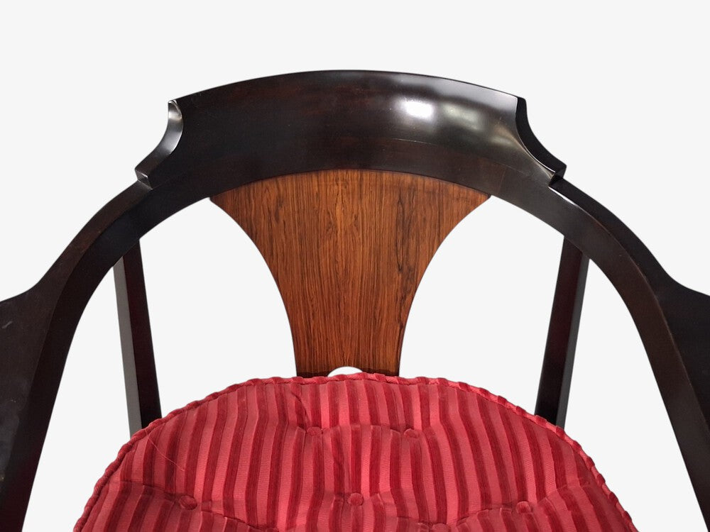 Edward Wormley, Horseshoe Chairs, Mahogany, Rosewood, Red Fabric, USA, 1950s
