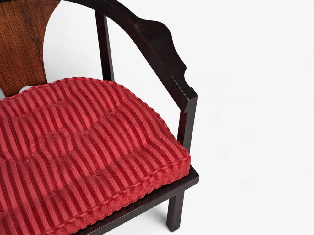 Edward Wormley, Horseshoe Chairs, Mahogany, Rosewood, Red Fabric, USA, 1950s