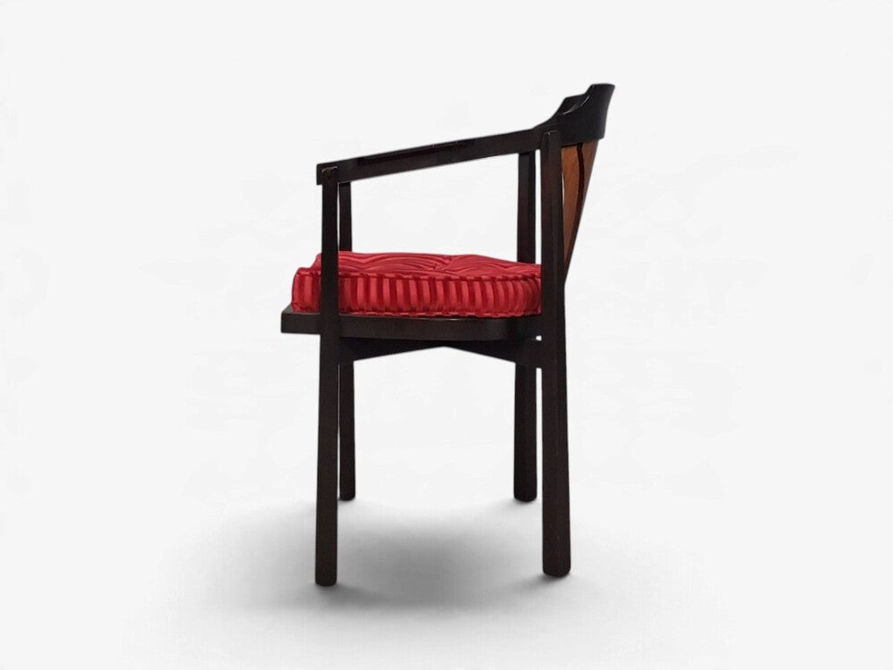Edward Wormley, Horseshoe Chairs, Mahogany, Rosewood, Red Fabric, USA, 1950s