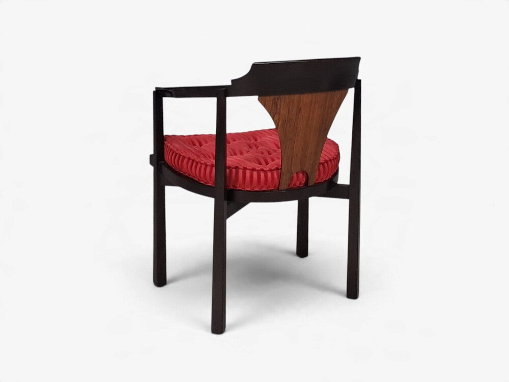 Edward Wormley, Horseshoe Chairs, Mahogany, Rosewood, Red Fabric, USA, 1950s
