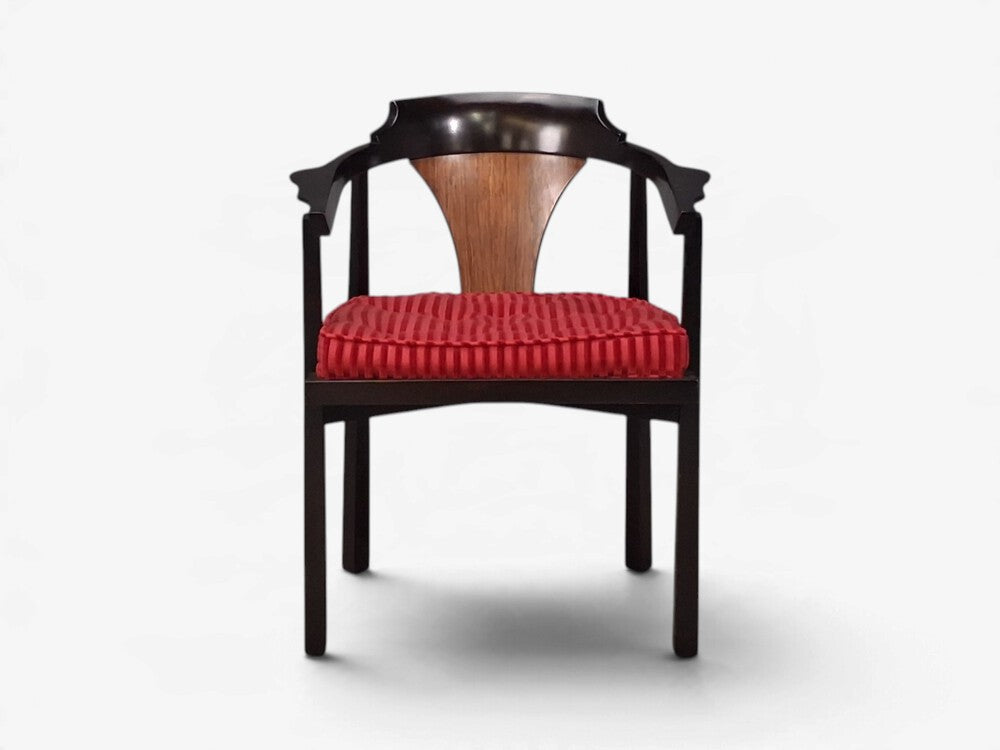 Edward Wormley, Horseshoe Chairs, Mahogany, Rosewood, Red Fabric, USA, 1950s
