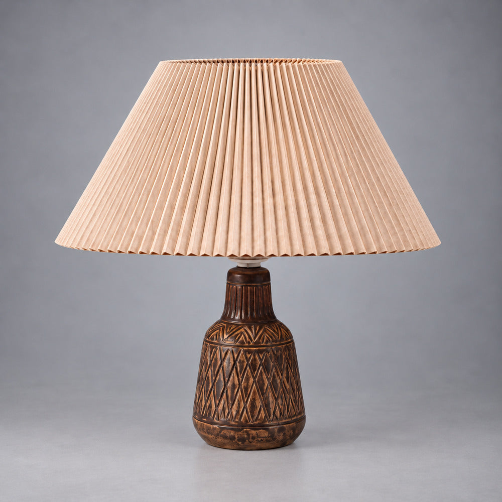 Johgus Bornholm, Rustic Table Lamp, Brown Glazed Ceramic, Denmark, c. 1970s
