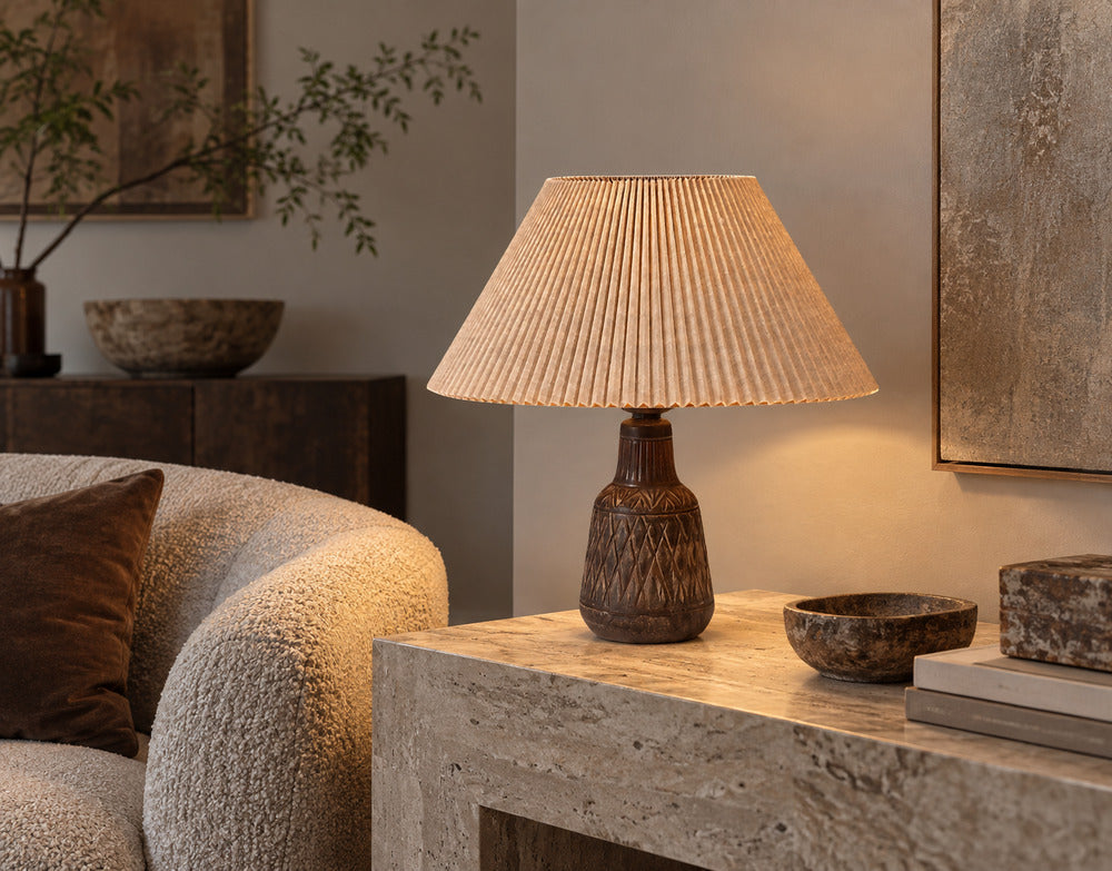 Johgus Bornholm, Rustic Table Lamp, Brown Glazed Ceramic, Denmark, c. 1970s