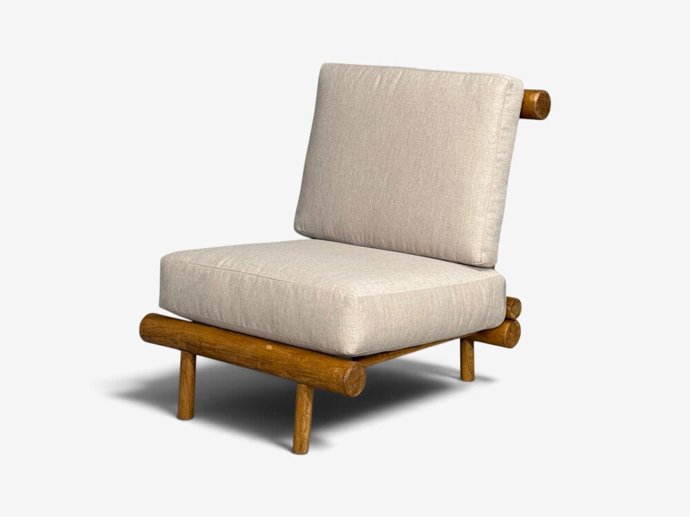 Charlotte Perriand, Rare 'La Cachette' Lounge Chairs, Oak, Fabric, France, 1960s