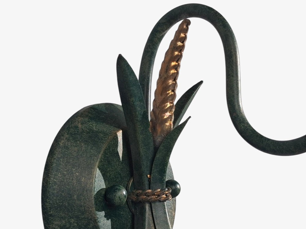Italian Modern, Floral Wall Sconces, Green Metal, Bronze, Glass, Italy, 1960s