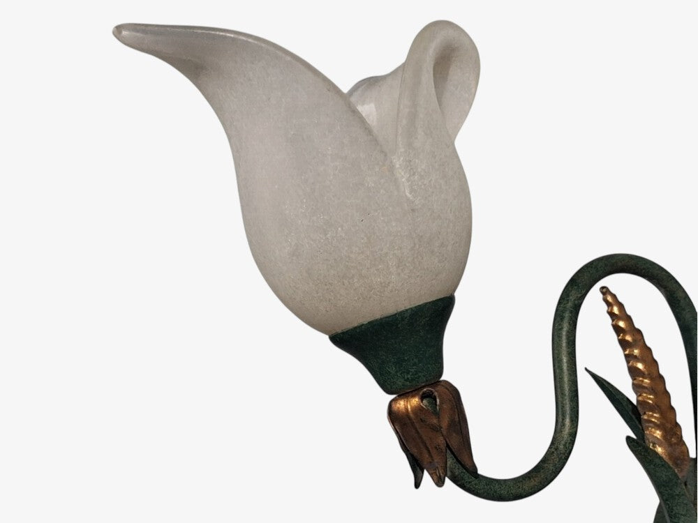 Italian Modern, Floral Wall Sconces, Green Metal, Bronze, Glass, Italy, 1960s