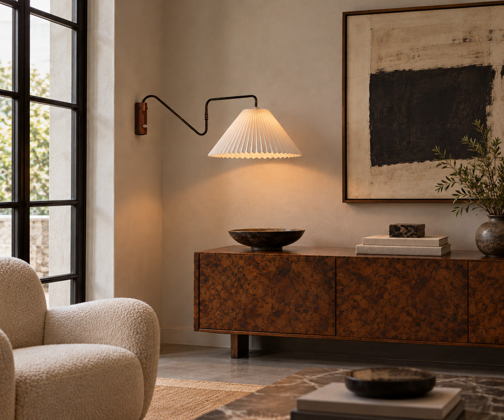 Danish Modern, Articulating Wall Sconce, Brass, Beech Wood, Denmark, 1940s