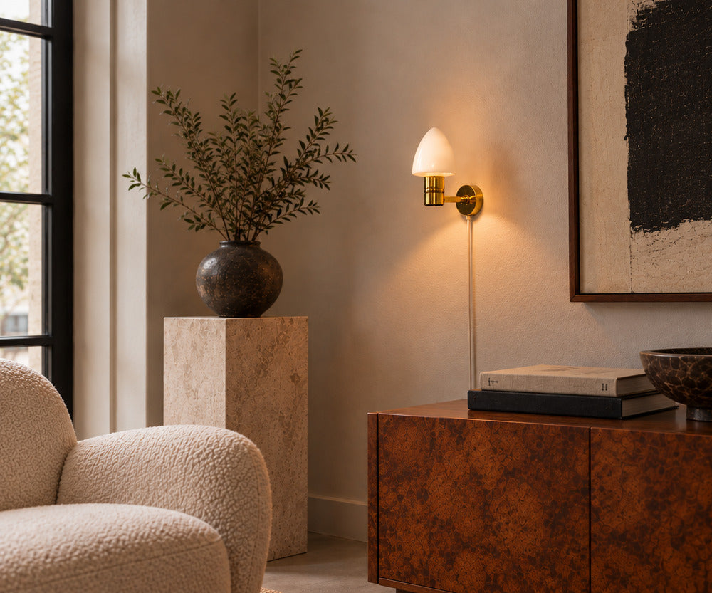 Hans-Agne Jakobsson, Wall Sconce, Brass, Opaline Glass, Sweden, 1960s