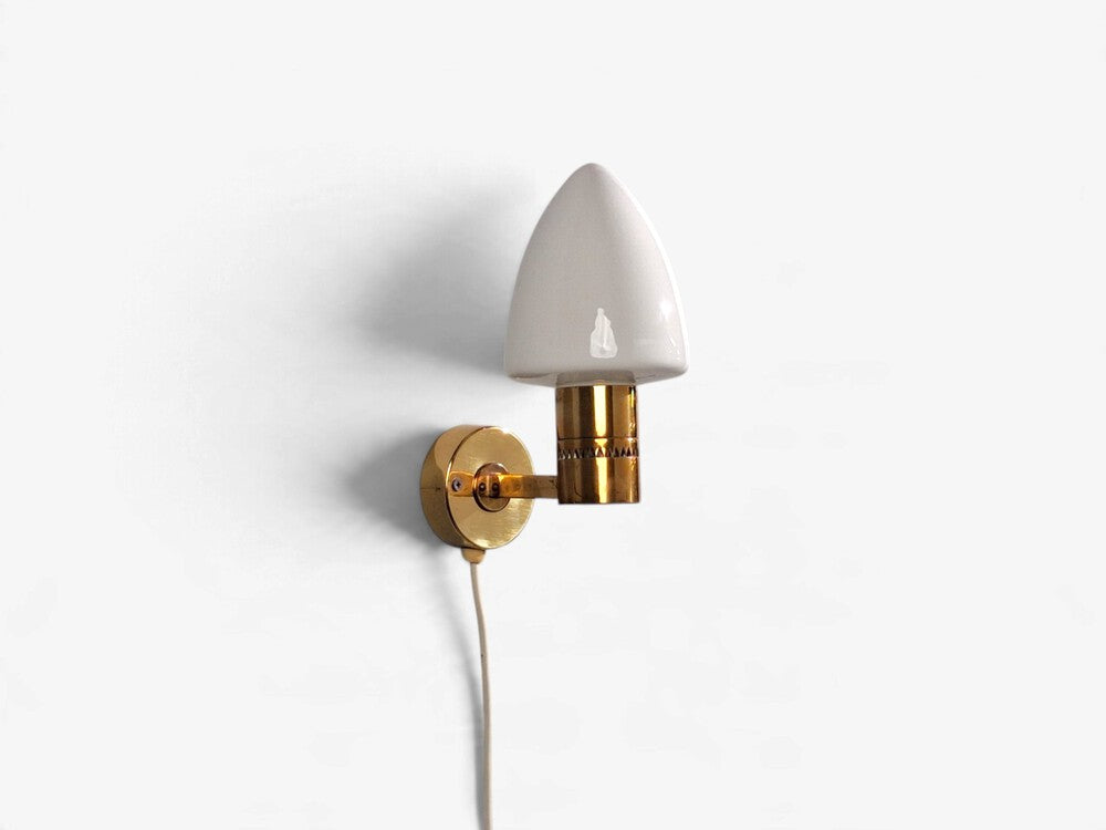 Hans-Agne Jakobsson, Wall Sconce, Brass, Opaline Glass, Sweden, 1960s