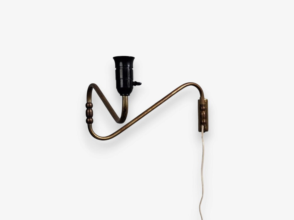 Danish Modern, Articulating Wall Light or Sconce, Patinated Brass, Denmark, 1950s