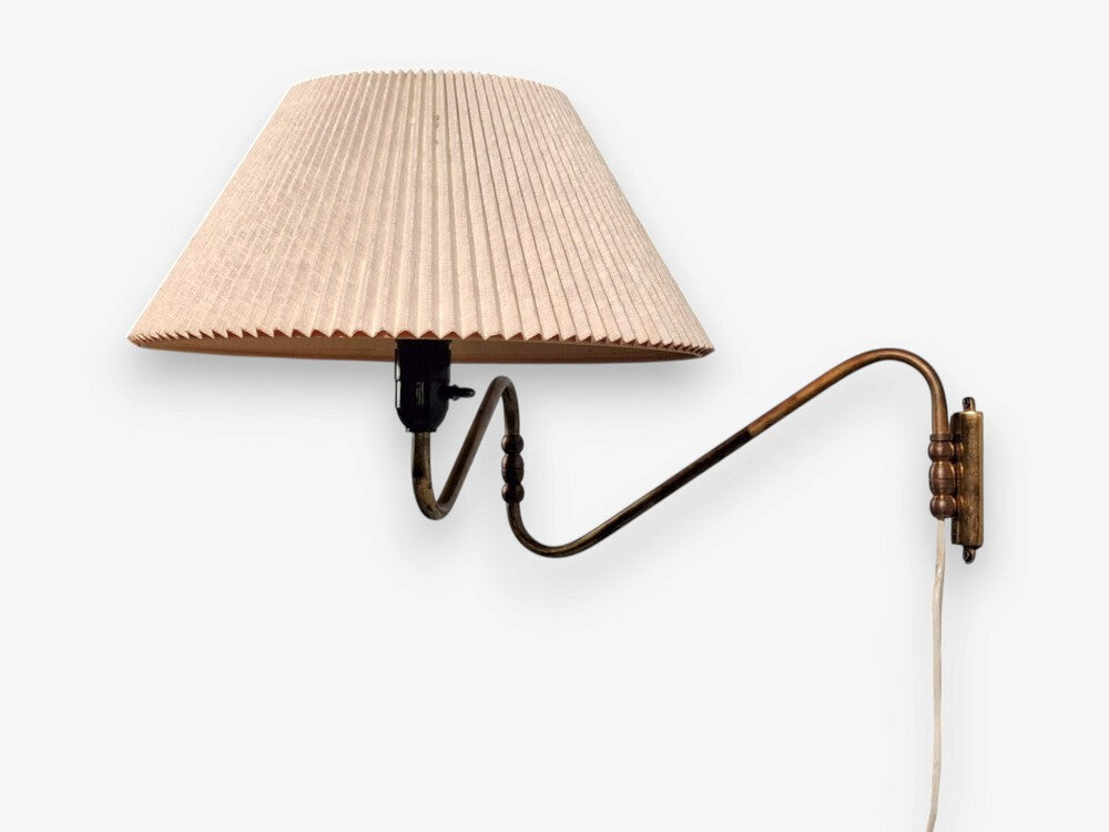 Danish Modern, Articulating Wall Light or Sconce, Patinated Brass, Denmark, 1950s