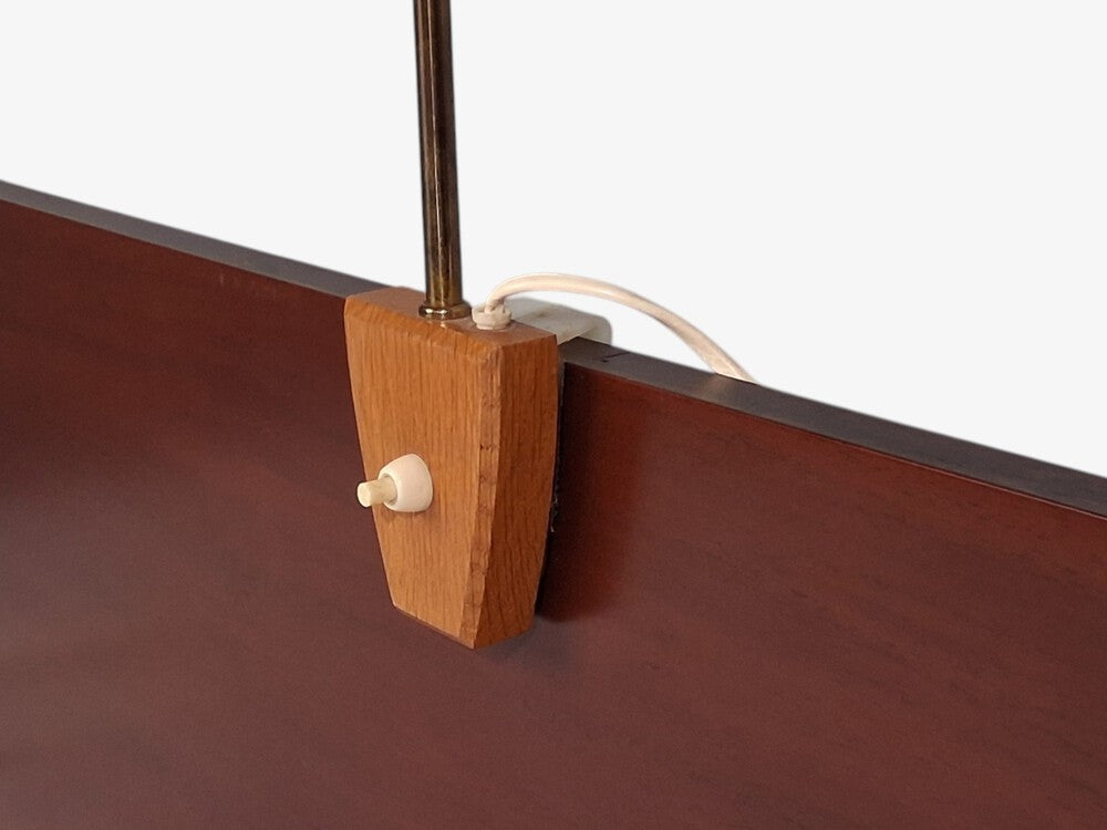 Swedish Modern, Clip-On Task Light, Brass, Wood, Glass, Sweden, 1950s