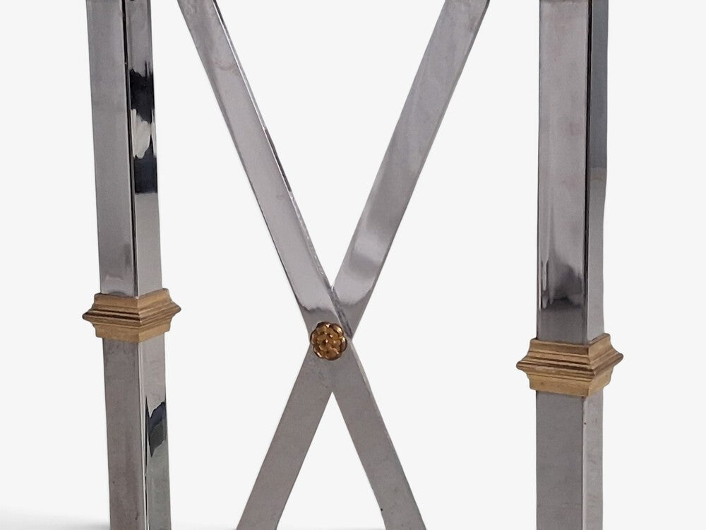 Maison Jansen Style, Neoclassical Console Table, Chrome, Brass, France, 1970s