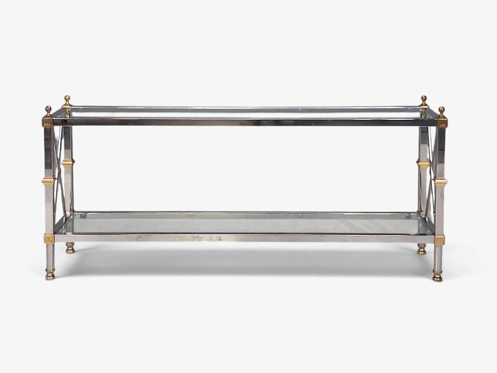 Maison Jansen Style, Neoclassical Console Table, Chrome, Brass, France, 1970s