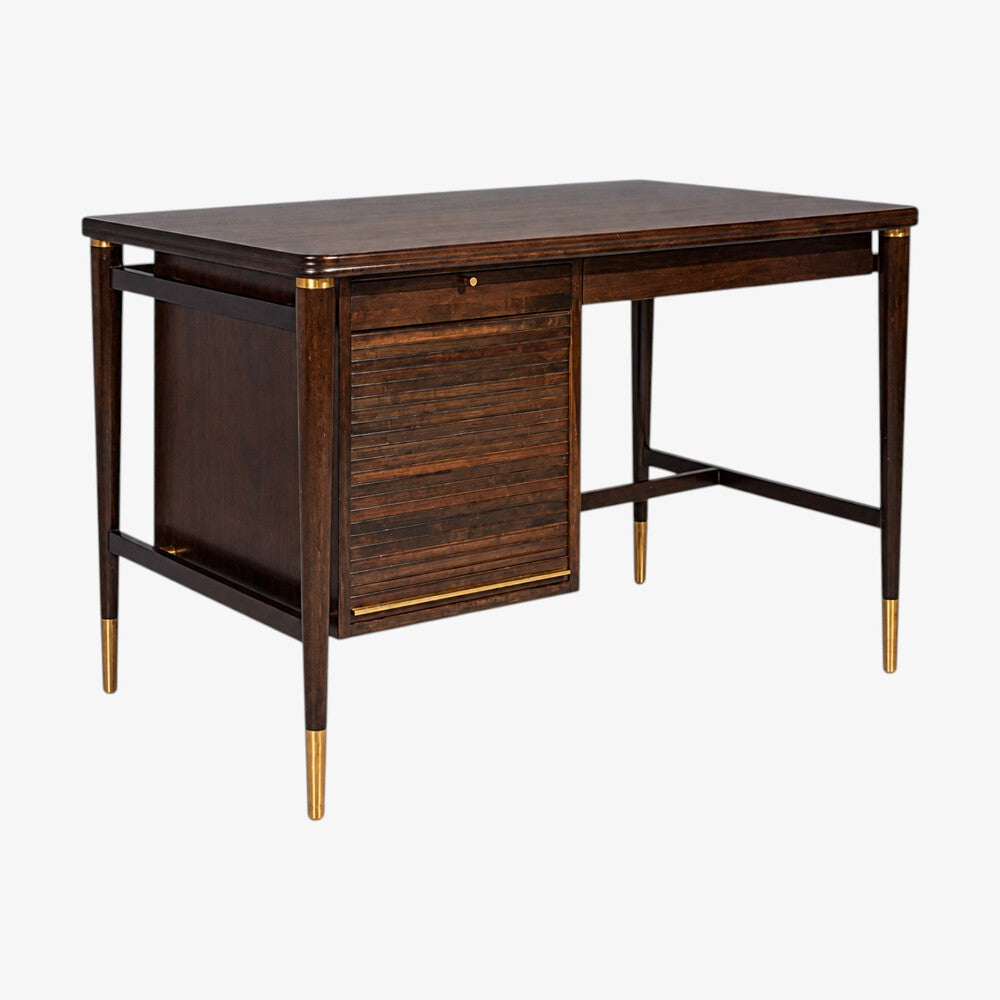 John Widdicomb, American Modern, Tambour Writing Desk, Walnut, Brass, USA, 1960s