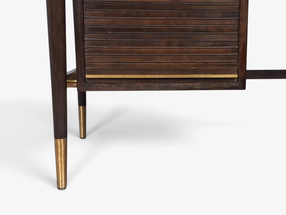 John Widdicomb, American Modern, Tambour Writing Desk, Walnut, Brass, USA, 1960s