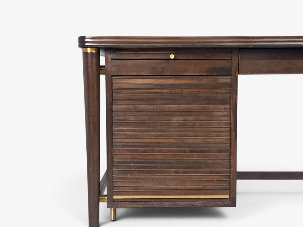 John Widdicomb, American Modern, Tambour Writing Desk, Walnut, Brass, USA, 1960s