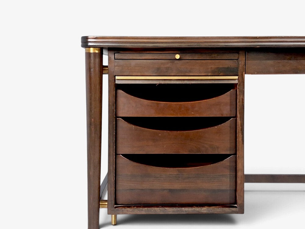 John Widdicomb, American Modern, Tambour Writing Desk, Walnut, Brass, USA, 1960s