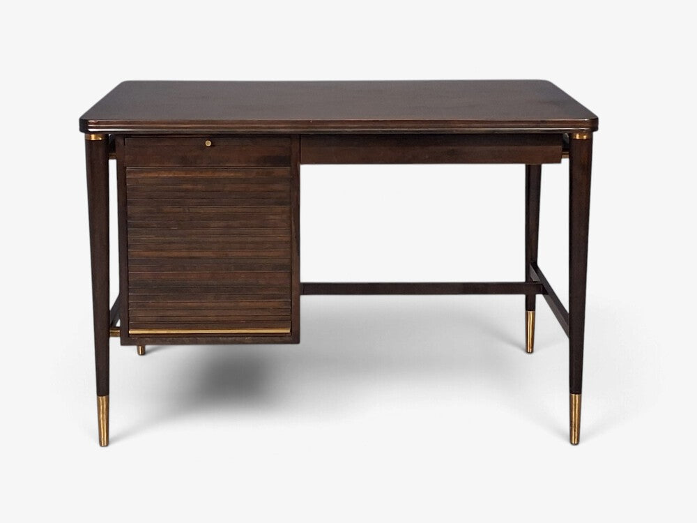 John Widdicomb, American Modern, Tambour Writing Desk, Walnut, Brass, USA, 1960s