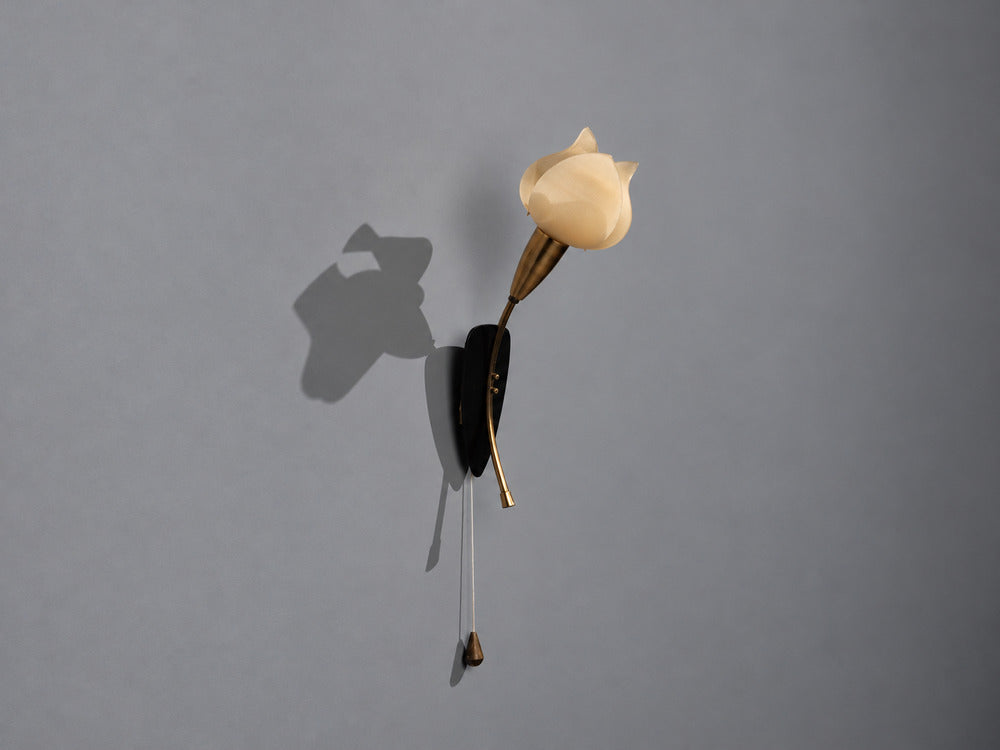 Scandinavian Modern, Tulip Wall Sconce, Brass, Plastic, Sweden, 1950s