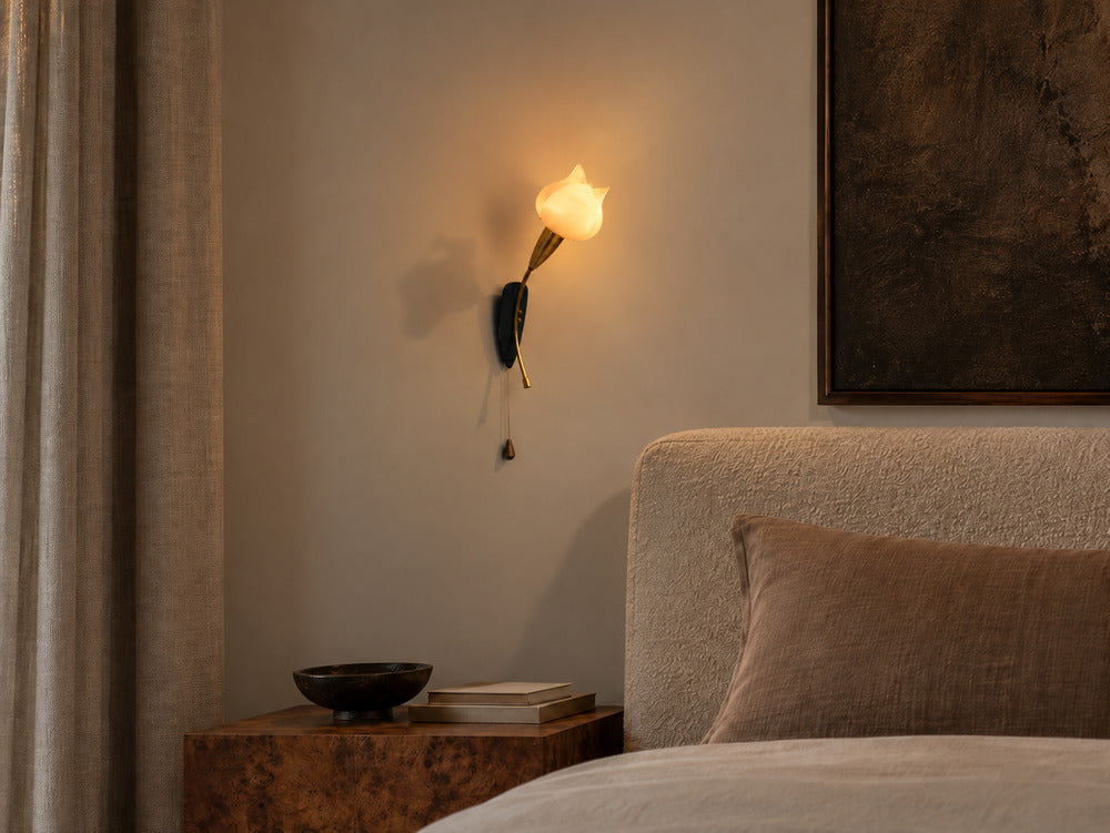 Scandinavian Modern, Tulip Wall Sconce, Brass, Plastic, Sweden, 1950s