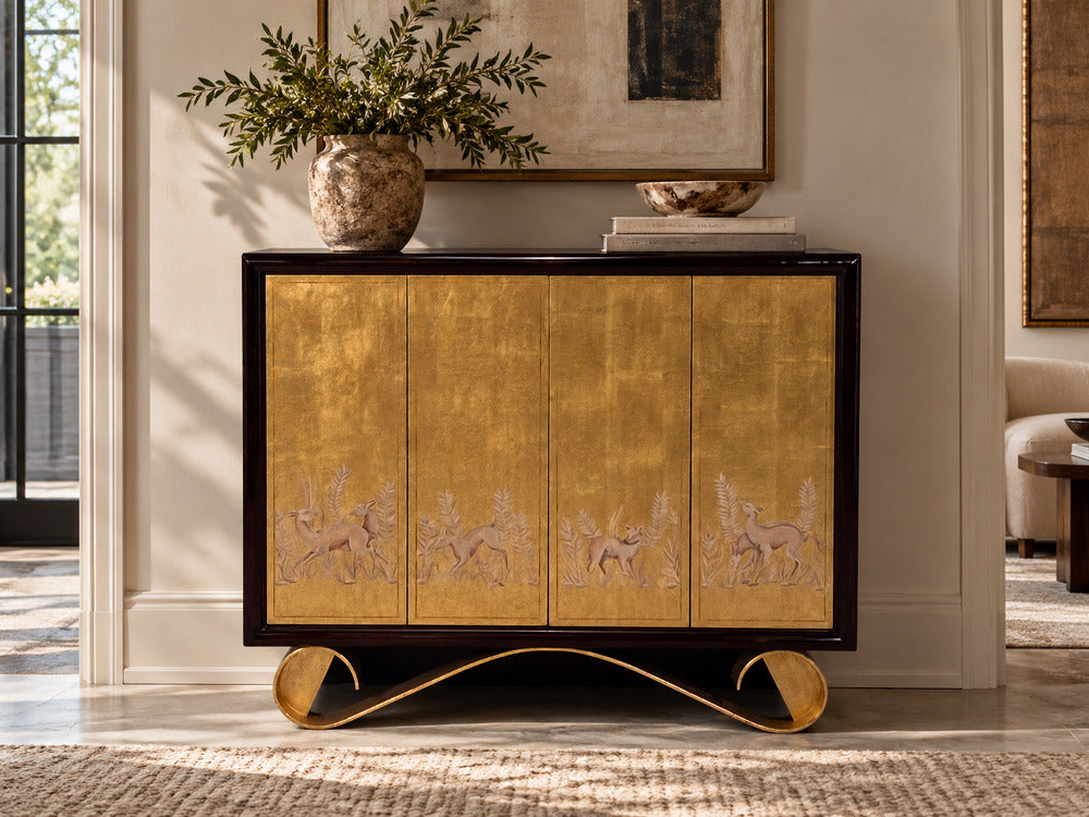 Jean de Merry, Rare Cassetto Cabinet, Gilt Polychrome, Mahogany, France, 2010s