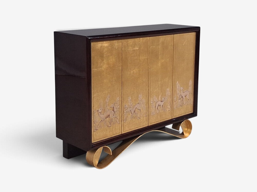 Jean de Merry, Rare Cassetto Cabinet, Gilt Polychrome, Mahogany, France, 2010s