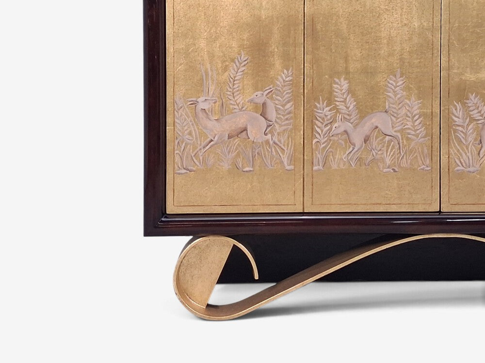 Jean de Merry, Rare Cassetto Cabinet, Gilt Polychrome, Mahogany, France, 2010s